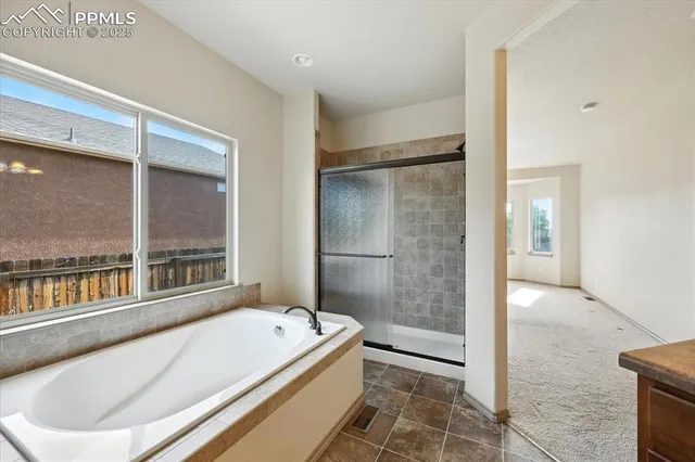 a bathroom with a bathtub and a shower