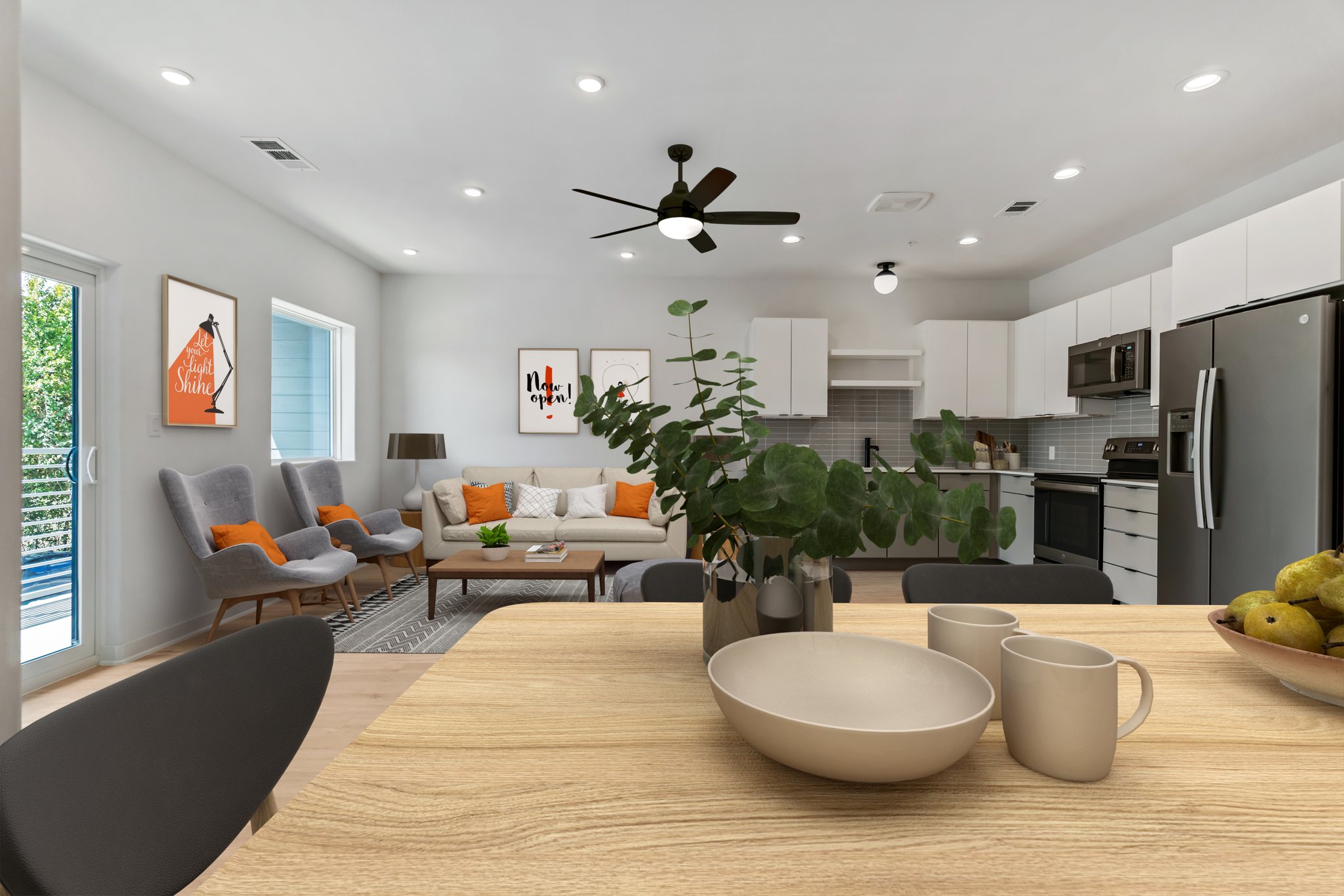 100 West Mockingbird Lane Austin, TX 78745 - Photo 4 of 24 a living room with furniture a chandelier and a dining room