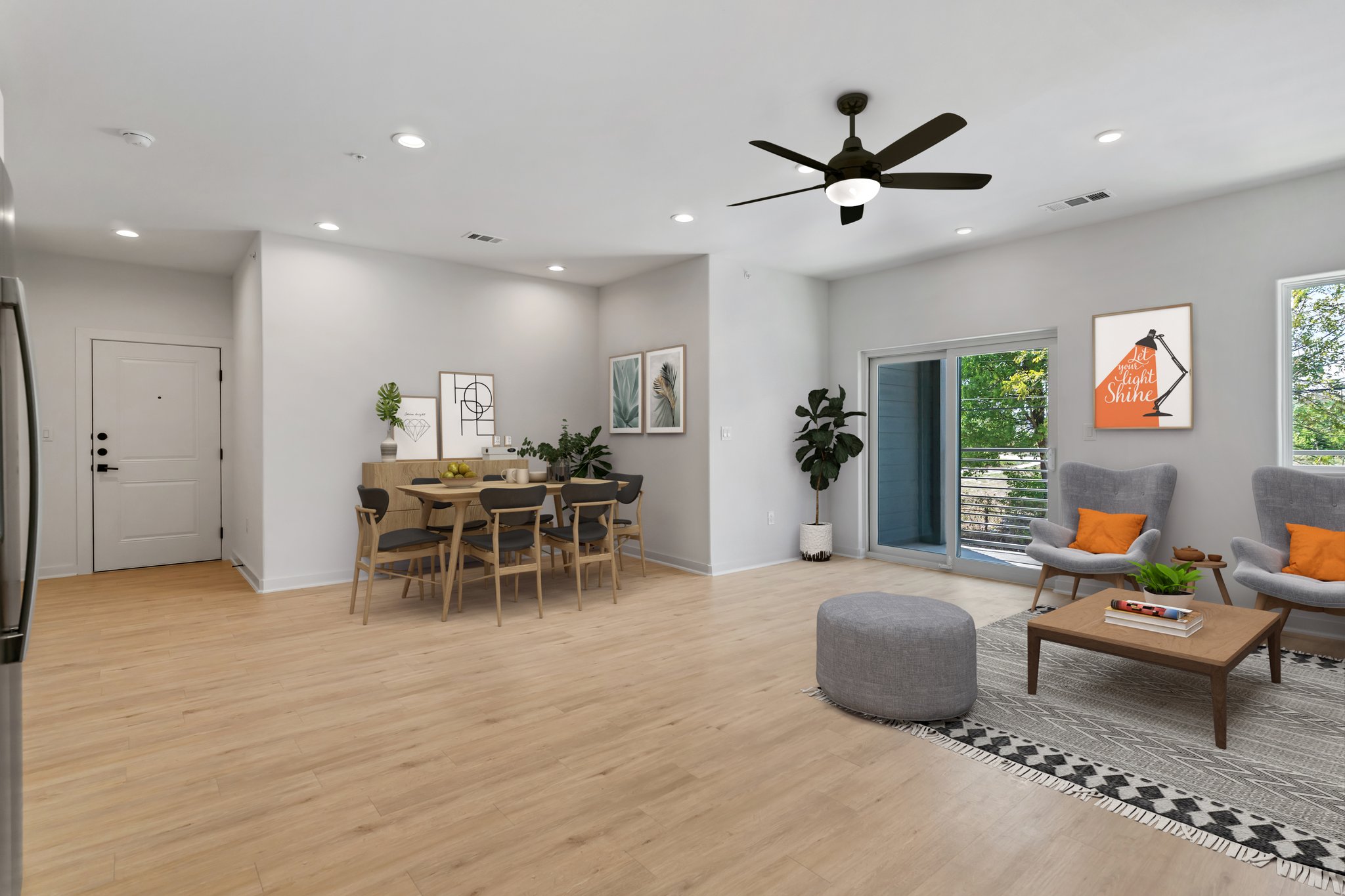 100 West Mockingbird Lane Austin, TX 78745 - Photo 6 of 24 a living room with furniture and a ceiling fan