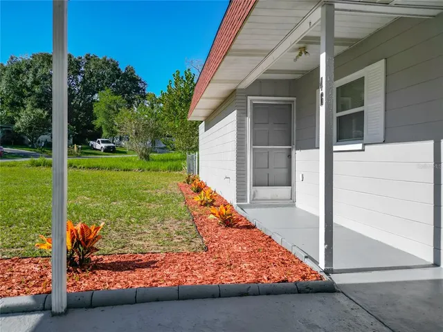 a view of a backyard with a garden and plants