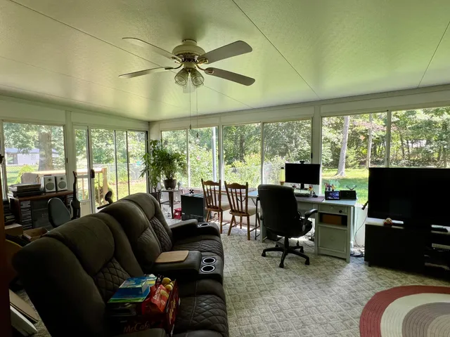 a view of a yard from a balcony