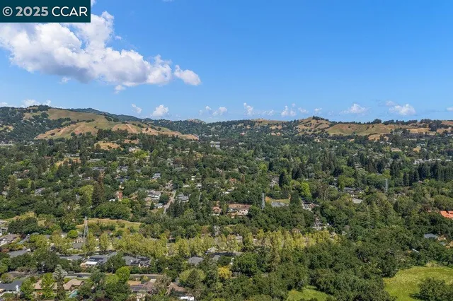 a view of a city with mountains in the background