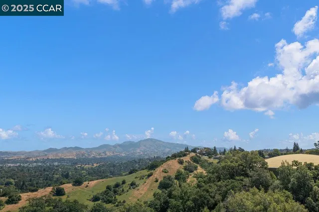 an aerial view of residential house with outdoor space and trees