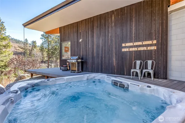 an outdoor view with patio