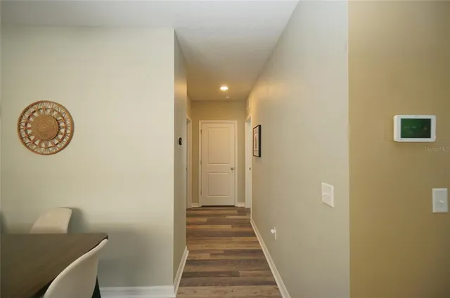 a view of a hallway with elevator
