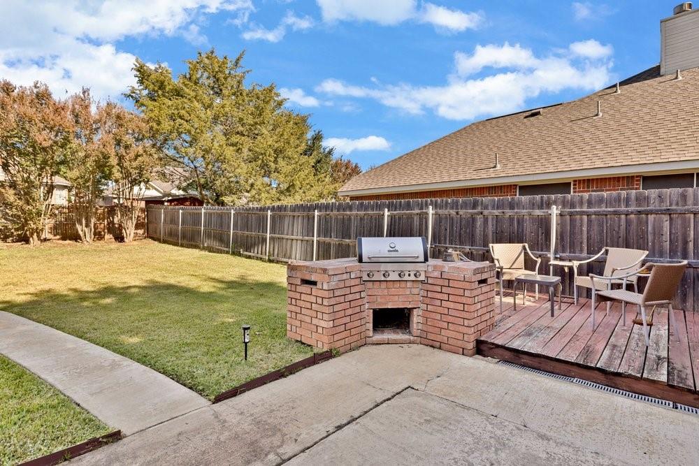 18 Equestrian Court Mansfield, TX 76063 - Photo 23 of 28 a view of a patio with couches table and chairs with wooden fence