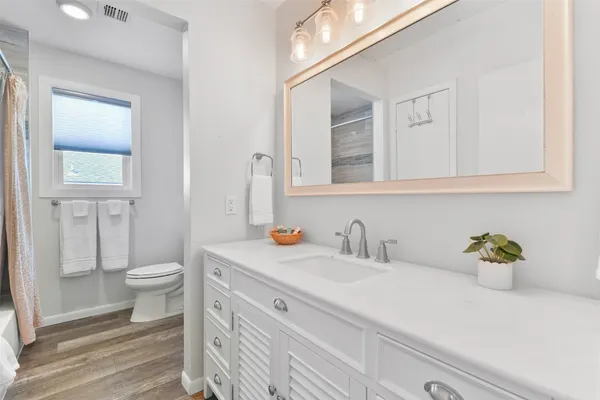 a bathroom with a sink a toilet and a mirror