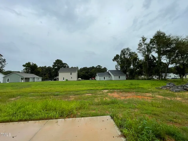 a view of a grassy field with trees