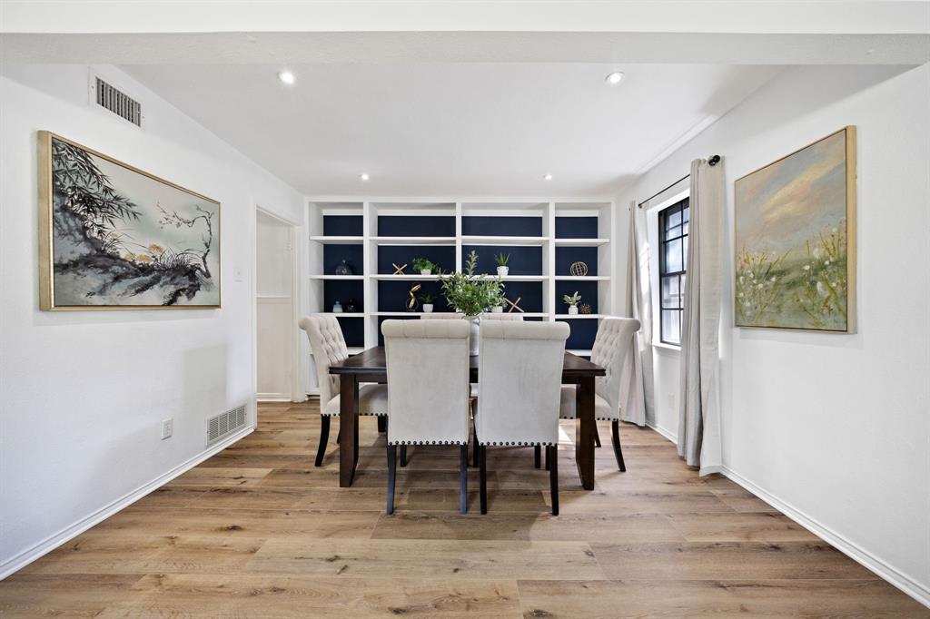 3060 Timberview Road Dallas, TX 75229 - Photo 7 of 39 Dining area featuring wood-finish flooring and recessed lighting
