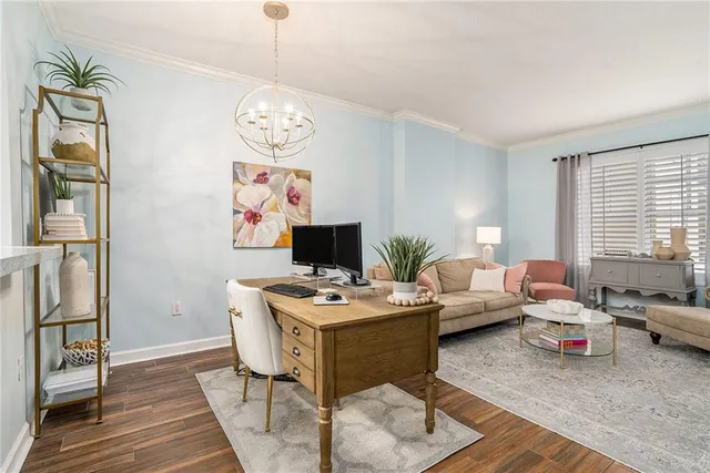 a workspace with furniture and window