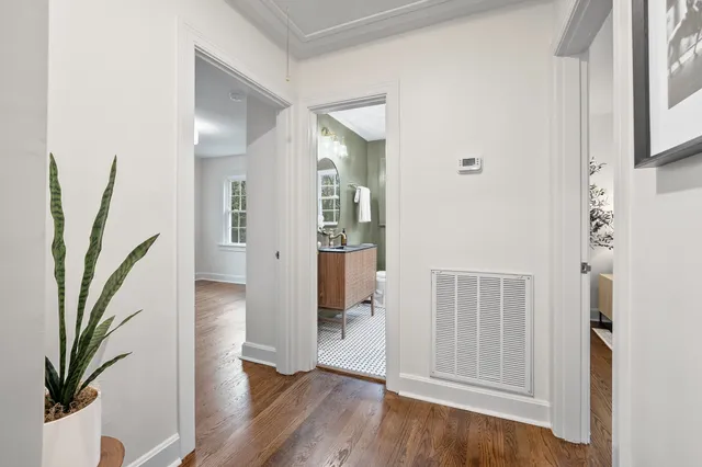 a view of entryway with wooden floor