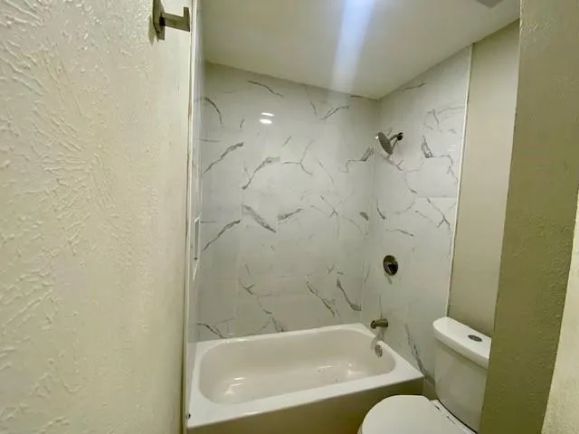 a bathroom with a toilet and a bathtub