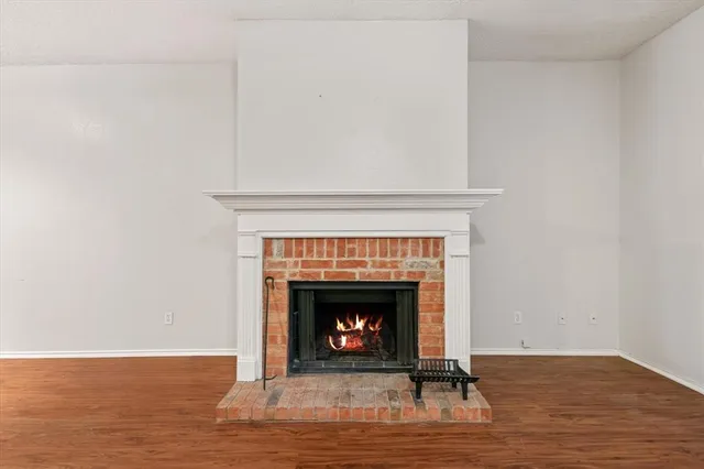 a living room with a fireplace