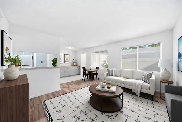 a living room with furniture and a rug