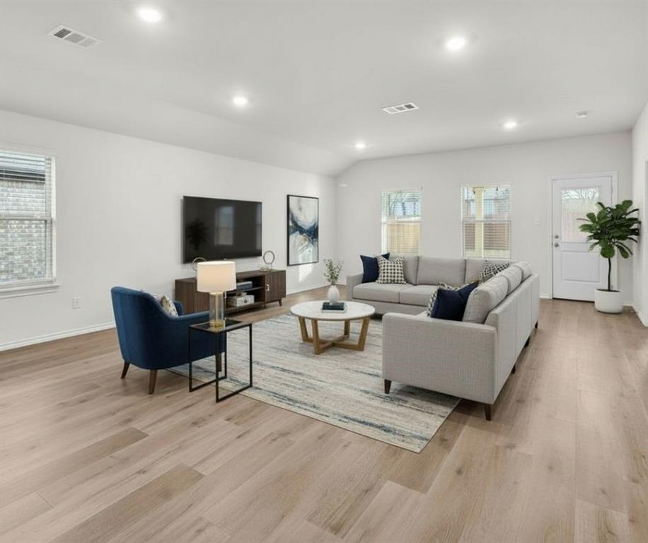 Living room view of 2232 Lattimore St, Denton, TX 76209. Virtually Staged.