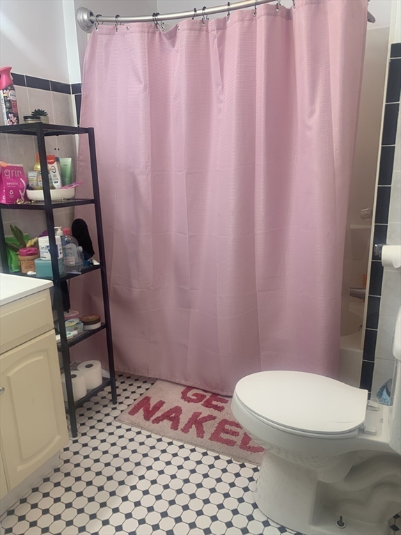 322 St Paul Street, Unit 1 Brookline, MA 02446 - Photo 9 of 9 a bathroom with a toilet and a shower curtain