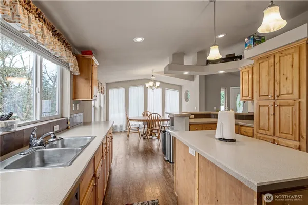a kitchen with lots of counter top space