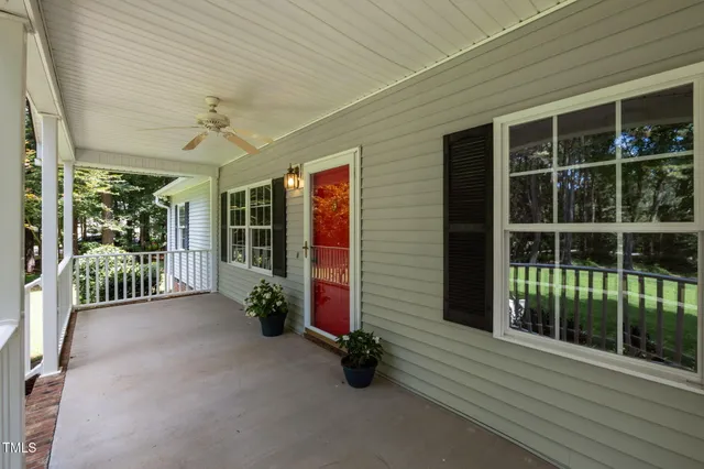a view of a porch with a yard
