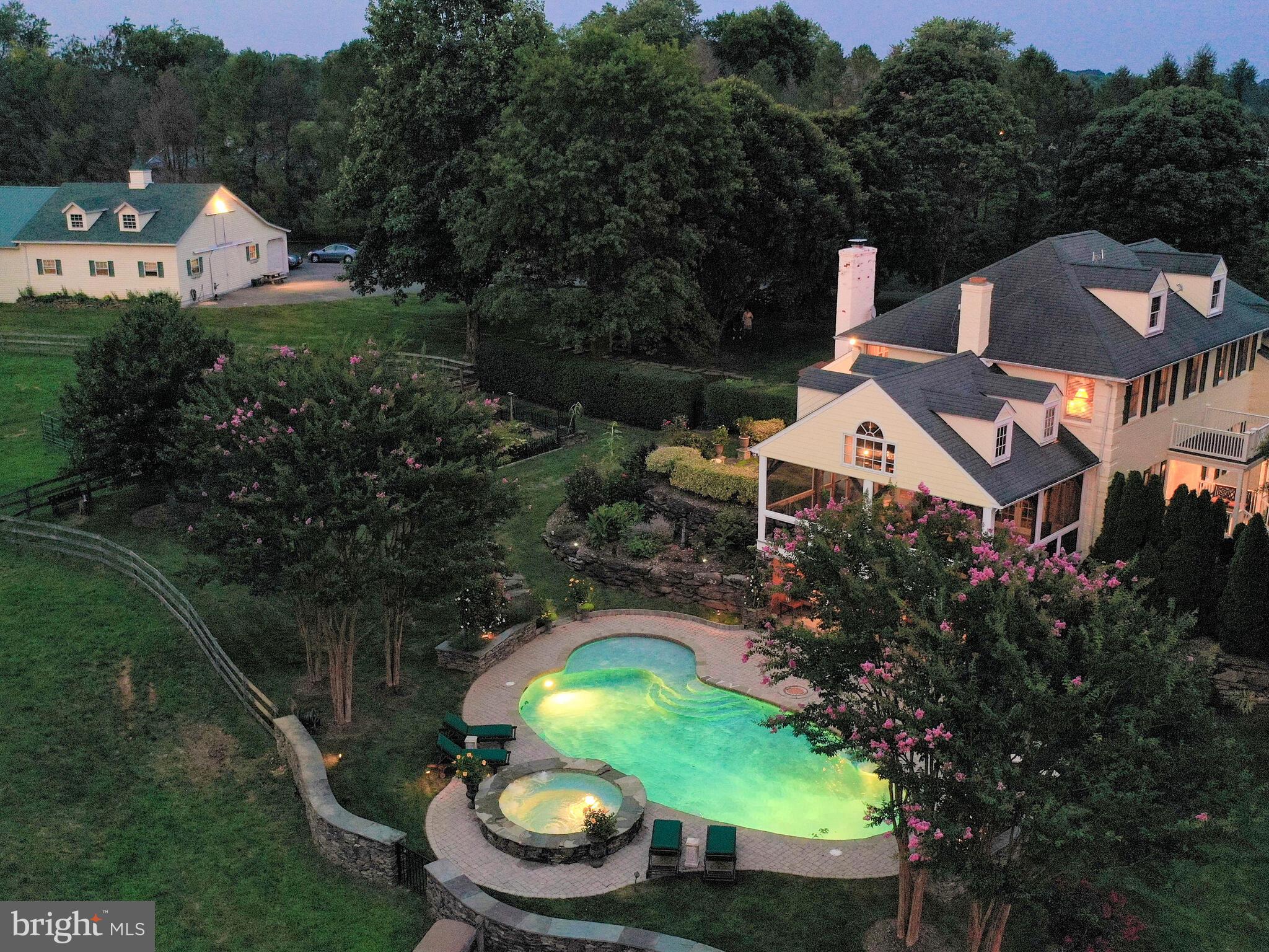 2812 Pocock Road Monkton, MD 21111 - Photo 7 of 94 Twilight Aerial of Pool, Home and Barn