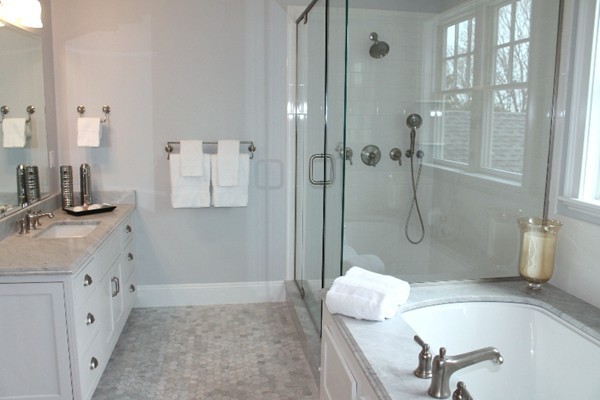 6 Chadbourne Road Lexington, MA 02421 - Photo 21 of 30 a bathroom with a granite countertop sink a toilet and shower