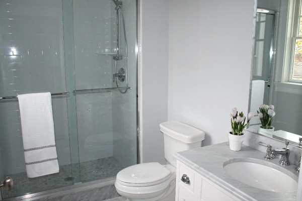 6 Chadbourne Road Lexington, MA 02421 - Photo 25 of 30 a bathroom with a granite countertop sink toilet and shower