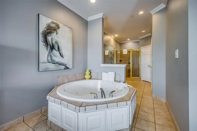 a bathroom with a tub and a shower