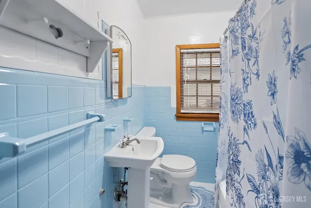a bathroom with a toilet sink and mirror