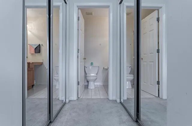 a view of a bathroom from a bathroom