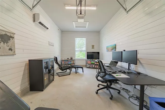 a workspace with furniture