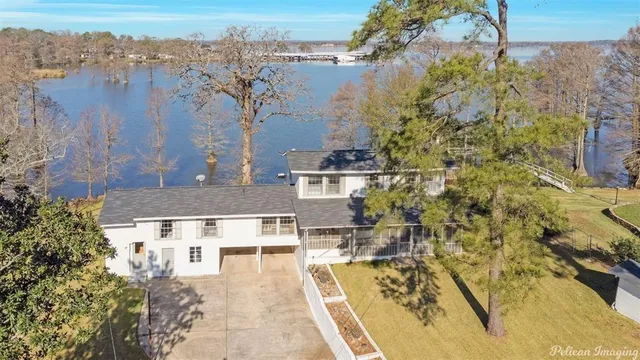 a view of a lake with outside space
