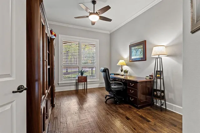 a workspace with wooden floor