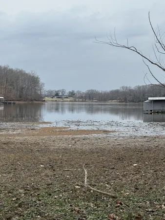 a view of a lake with a city