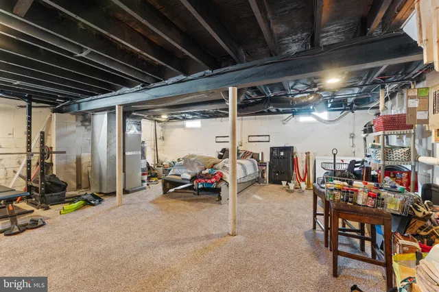 a view of a storage room with gym equipment
