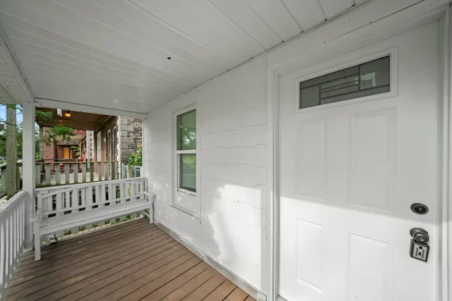 a view of wooden balcony