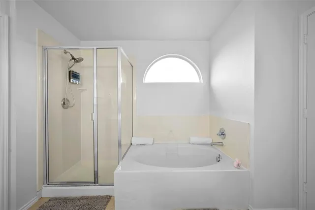 a bathroom with a bathtub