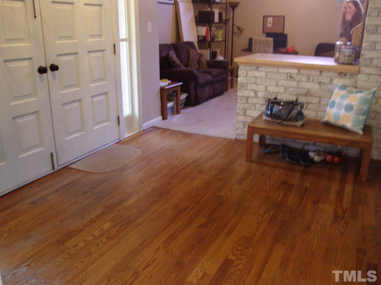 Large enough for a seating area for removing coats. Closet  there for hanging up guest coats.