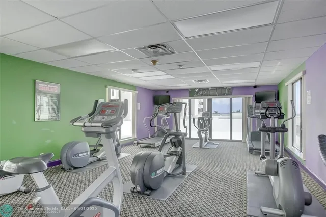 a view of a room with gym equipment