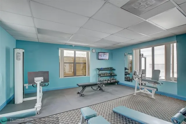 a view of a room with gym equipment