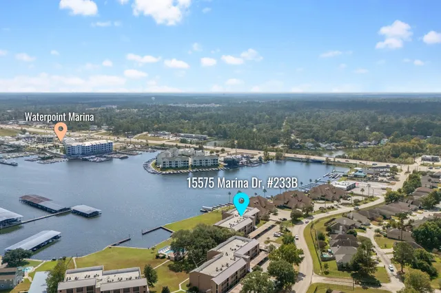 a view of a lake with a city
