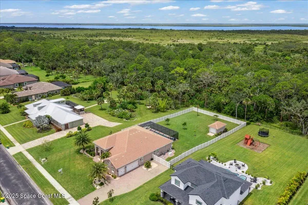 an aerial view of a house