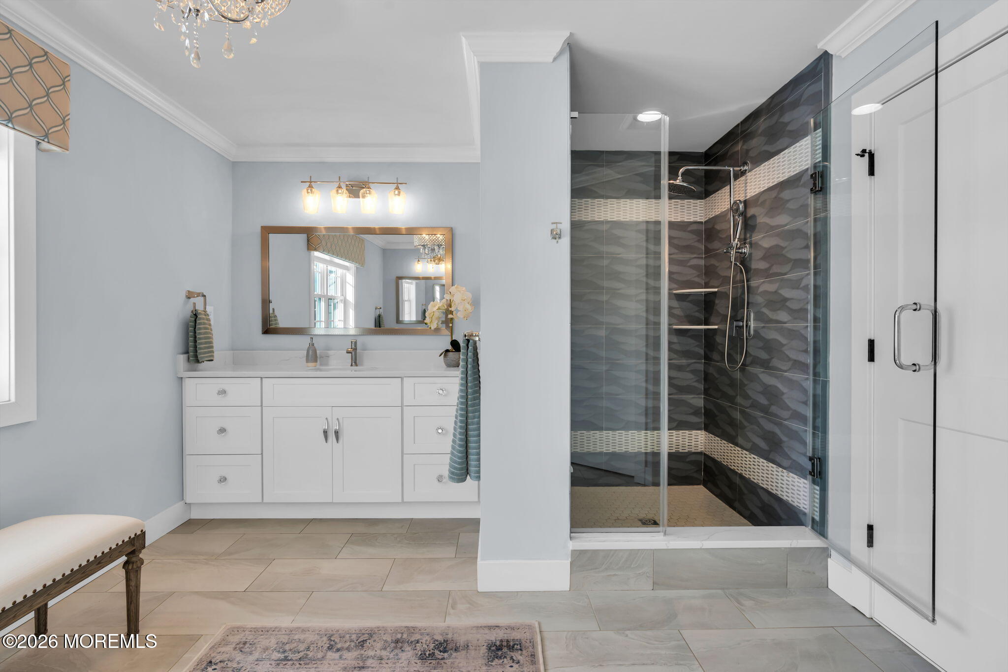 2 Tiffany Court Farmingdale, NJ 07727 - Photo 41 of 67 a bathroom with a shower a sink and a mirror