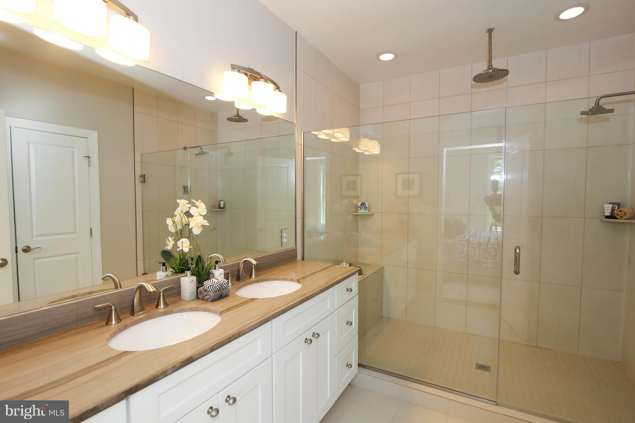 1131 5th Street Northeast, Unit 2 Washington, DC 20002 - Photo 22 of 27 a bathroom with a granite countertop shower sink and mirror