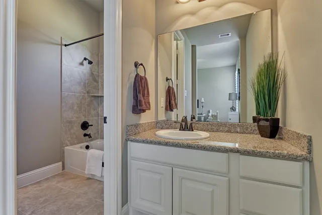 a bathroom with a sink mirror vanity and toilet