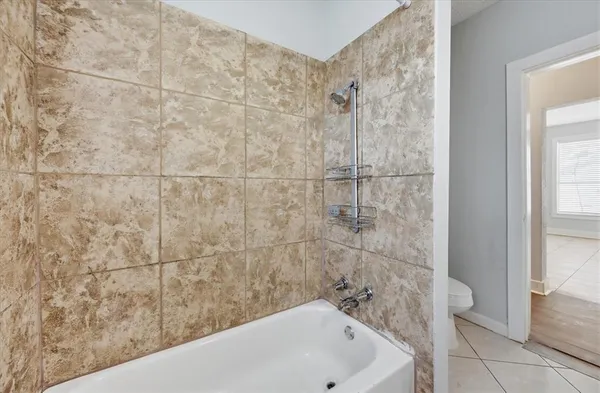 a bathroom with a bathtub