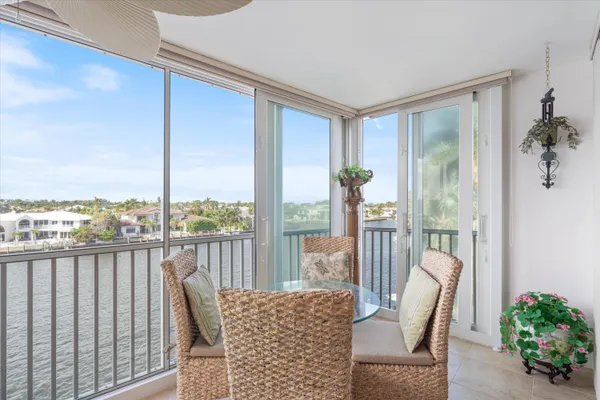 a view of a city from a dining room