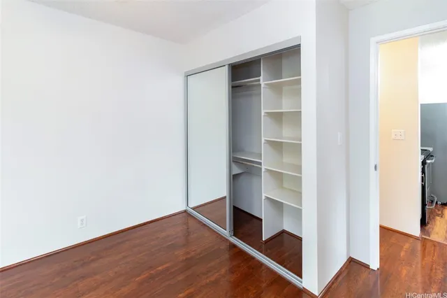 a view of an empty walk in closet with empty racks
