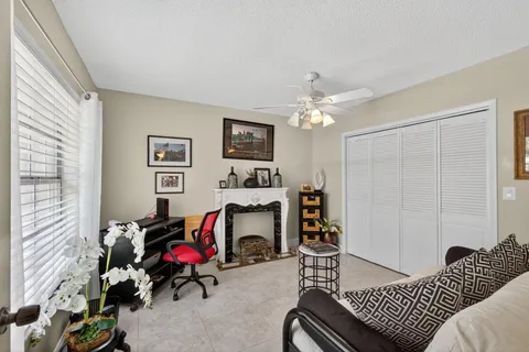 a view of a garden with a bench