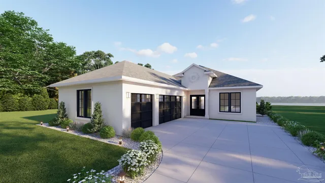 a front view of house with yard and green space