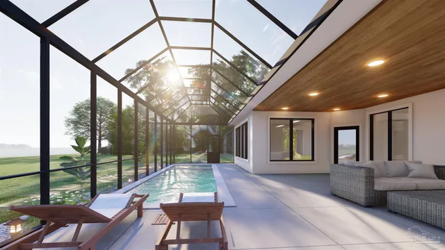 a lobby with furniture and view of wooden floor