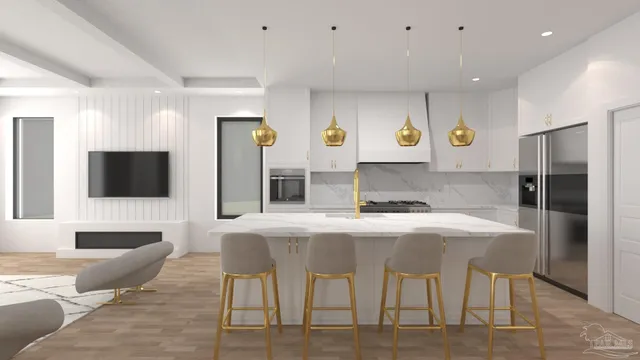 a large kitchen with a table and chairs